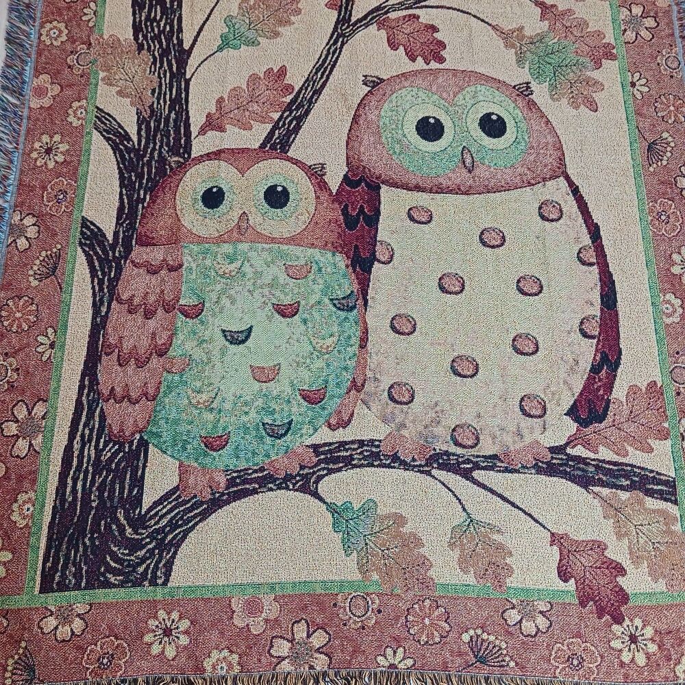 Indigo Soul Owl Woven Afghan Tapestry Throw Blanket Birds Gift Owls - Picture 3 of 5